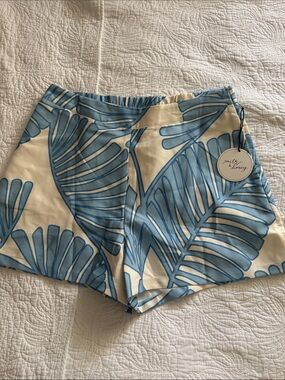 Milk & Honey High-Waist Blue Leaf Print Women’s Shorts